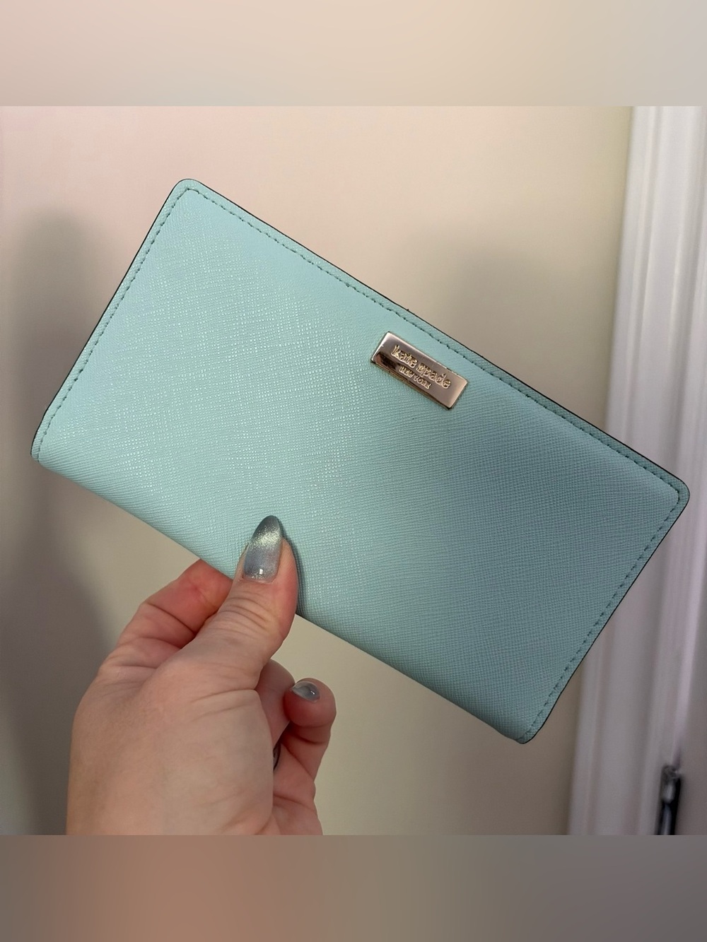 kate spade mint green Saffiano leather continental wallet